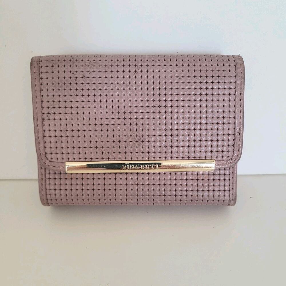 Nina Ricci Purple Wallet Compact Leather Vintage Trifold Medium Textured Leather